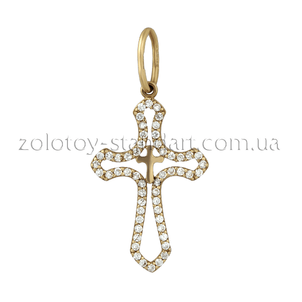 Золотой крестик с цирконием 422160 детальное изображение ювелирного изделия Декоративные золотые крестики