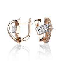 обзорное фото Стильные классические золотые серьги с фианитами 032173  Золотые серьги с фианитом