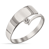 обзорное фото Широкое кольцо в белом золоте с бриллиантом 038820   Золотые кольца с бриллиантами