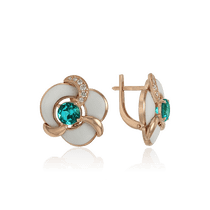 обзорное фото Золотые серьги Цветы с кварцем и эмалью 028965 Золотые серьги обзорное фото Золотые серьги Цветы с кварцем и эмалью 028965  Золотые серьги