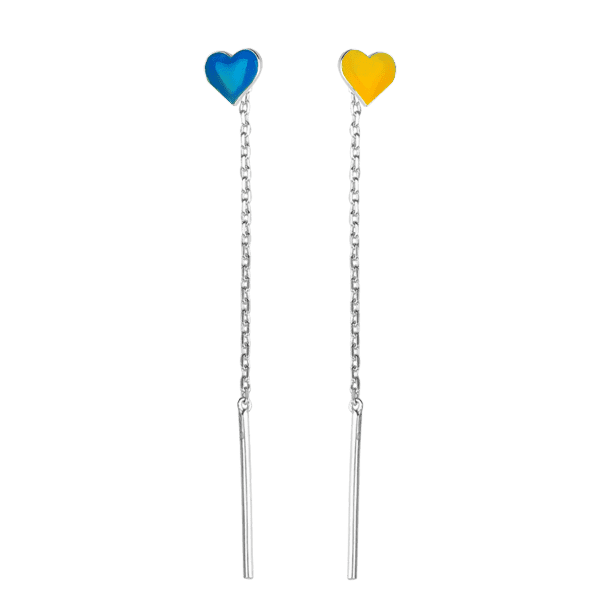 Серебряные серьги-протяжки с жёлто-голубой эмалью 037923 детальное изображение ювелирного изделия Серебряные серьги с камнями Серебряные серьги-протяжки с жёлто-голубой эмалью 037923 детальное изображение ювелирного изделия Серебряные серьги с камнями