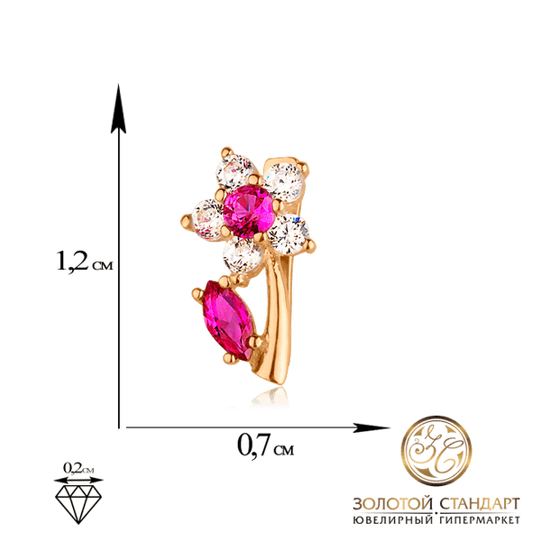 Золотые серьги цветок с розовыми и белыми фианитами Золотые серьги цветок с розовыми и белыми фианитами