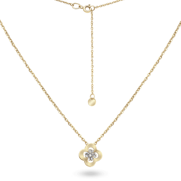 Колье "Клевер" якорного плетения в желтом золоте с большим фианитом 041019 детальное изображение ювелирного изделия Золотые колье с камнями