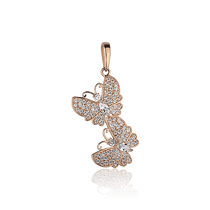 обзорное фото Золотой кулон Бабочки с фианитами 028256  Золотые кулоны с фианитом