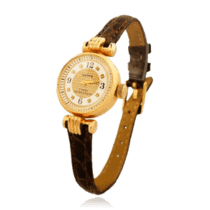 обзорное фото Женские часы золотые с ремешком из кожи 036330  Женские золотые часы