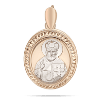 обзорное фото Золотая ладанка овальной формы Святой Николай Чудотворец из белого золота с рефленой рамкой 040411  Золотые подвески иконки
