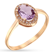 обзорное фото Золотое кольцо с овальным аметистом и фианитами 035178  Золотые кольца с аметистом