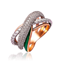 оглядове фото Каблучка з червоного і білого золота з зеленою емаллю і фіанітами 030807 оглядове фото Каблучка з червоного і білого золота з зеленою емаллю і фіанітами 030807