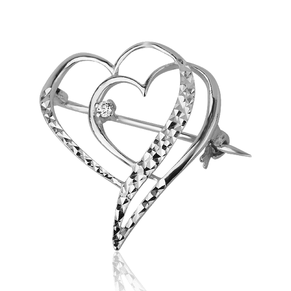 Серебряная брошь Сердца с алмазной гранью и фианитом 026056 детальное изображение ювелирного изделия Серебряные броши Серебряная брошь Сердца с алмазной гранью и фианитом 026056 детальное изображение ювелирного изделия Серебряные броши