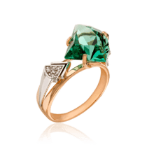 обзорное фото Золотое кольцо с зеленым кварцем и фианитами оригинальное 034420  Золотые кольца