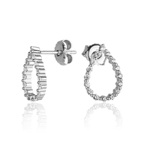 обзорное фото Серебряные серьги-гвоздики Капля с фианитами 027350  Серебряные серьги с камнями