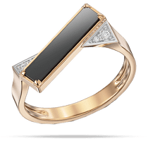 обзорное фото Золотое кольцо с агатом прямоугольной формы и вставками с фианитами с обеих сторон от него 040426  Золотые кольца с агатом