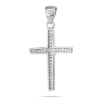 обзорное фото Серебряный подвес-крестик с россыпью фианитов 040083  Серебряные подвески крестики