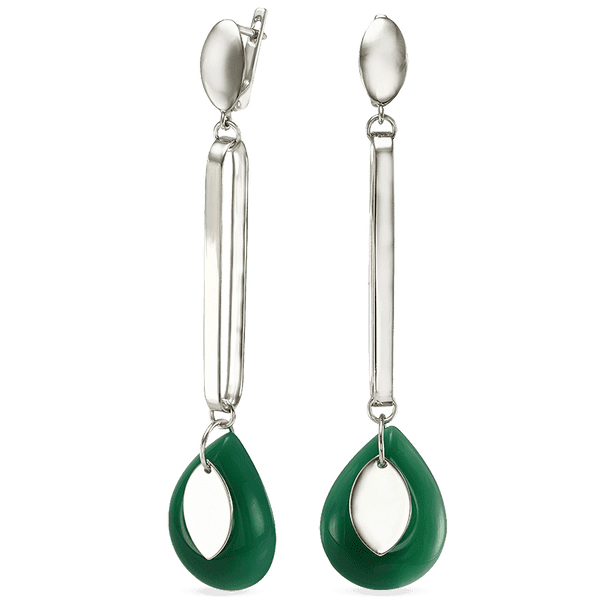 Серебряные длинные серьги с зеленым агатом на английской застежке 038956 детальное изображение ювелирного изделия Серебряные серьги с камнями Серебряные длинные серьги с зеленым агатом на английской застежке 038956 детальное изображение ювелирного изделия Серебряные серьги с камнями