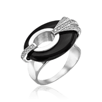 обзорное фото Серебряное кольцо с агатом и фианитами 036104  Серебряные кольца