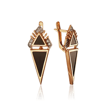 обзорное фото Золотые серьги с агатом и фианитами 030015 Золотые серьги с агатом обзорное фото Золотые серьги с агатом и фианитами 030015  Золотые серьги с агатом