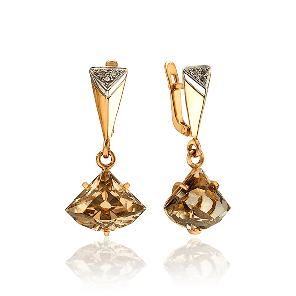 Жіночі сережки золоті з кварцом і фіанітами Амаретто 033956 детальне зображення ювелірного виробу