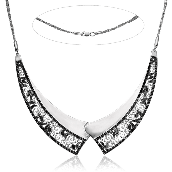 Серебряное колье воротник Узор с черными фианитами 034940 детальное изображение ювелирного изделия Серебряные цепочки Серебряное колье воротник Узор с черными фианитами 034940 детальное изображение ювелирного изделия Серебряные цепочки