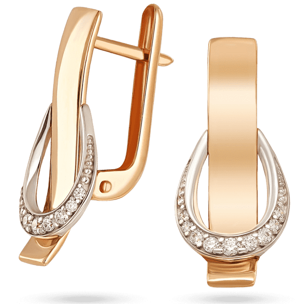 Глянцевые серьги в комибновом золоте с фианитами 039286 детальное изображение ювелирного изделия Золотые серьги с фианитом Глянцевые серьги в комибновом золоте с фианитами 039286 детальное изображение ювелирного изделия Золотые серьги с фианитом