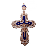 обзорное фото Золотой крестик с синей эмалью 031581  Декоративные золотые крестики
