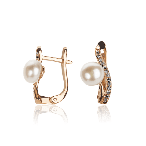 Золотые серьги с жемчугом и фианитами на английском замке 029731 детальное изображение ювелирного изделия Золотые серьги с жемчугом Золотые серьги с жемчугом и фианитами на английском замке 029731 детальное изображение ювелирного изделия Золотые серьги с жемчугом