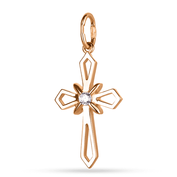 Золотой крестик в красном золоте с фианитом 038266 детальное изображение ювелирного изделия Декоративные золотые крестики Золотой крестик в красном золоте с фианитом 038266 детальное изображение ювелирного изделия Декоративные золотые крестики