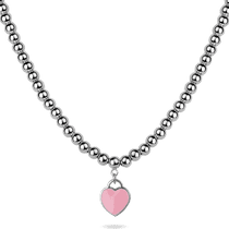 обзорное фото Серебряное колье в шариках Сердце с розовой эмалью и надписью 925 проба 039907 Серебряные колье обзорное фото Серебряное колье в шариках Сердце с розовой эмалью и надписью 925 проба 039907  Серебряные колье