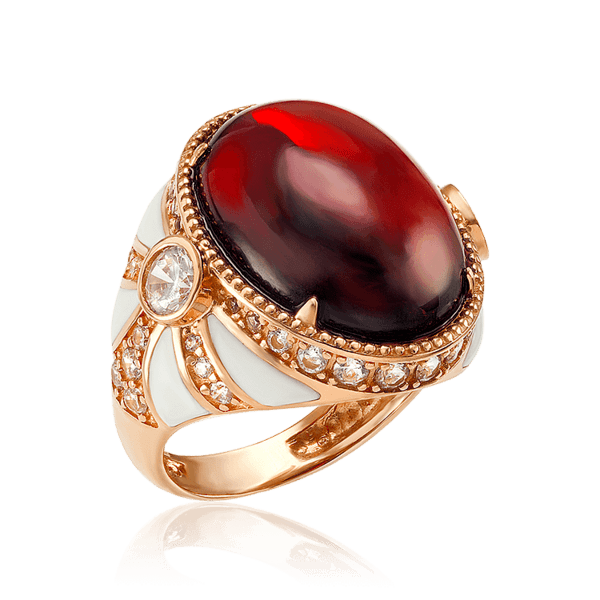 Женский золотой перстень с крупным гранатом, эмалью и фианитами 033852 детальное изображение ювелирного изделия Золотые кольца