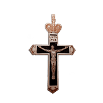 обзорное фото Золотой крестик с черной эмалью и Распятием 031557  Крестики мужские