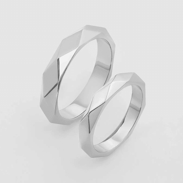 Обручки оригінальні у геометричному стилі на весілля для чоловіка і жінки для нареченої і нареченого у білому золоті купити з доставкою Обручки оригінальні у геометричному стилі на весілля для чоловіка і жінки для нареченої і нареченого у білому золоті купити з доставкою