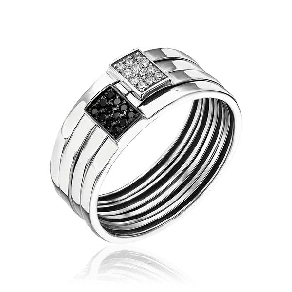 Кольцо из белого золота 2 в 1 с белыми и черными фианитами 035869 детальное изображение ювелирного изделия Серебряные кольца Кольцо из белого золота 2 в 1 с белыми и черными фианитами 035869 детальное изображение ювелирного изделия Серебряные кольца