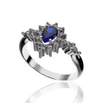 обзорное фото Золотое кольцо с бриллиантами и сапфиром 030338  Золотые кольца с сапфиром