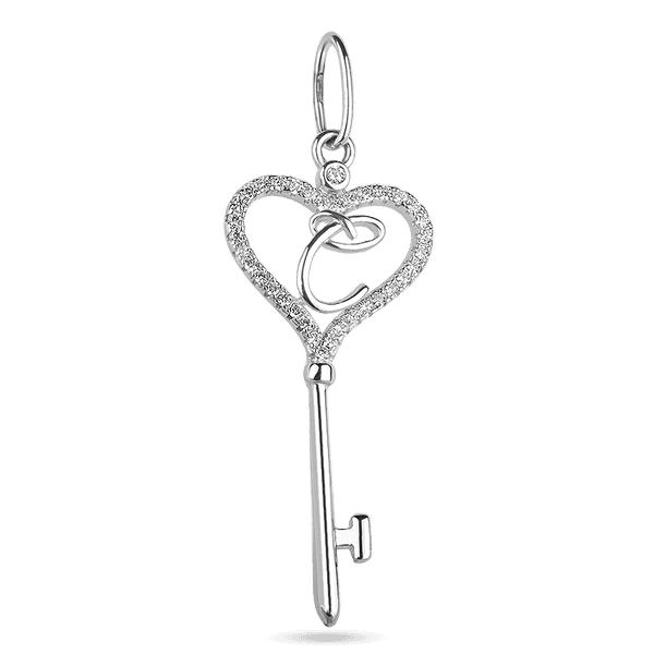 Срібний кулон-ключ з літерою "С" з фіанітами 024763 детальне зображення ювелірного виробу Срібний кулон-ключ з літерою "С" з фіанітами 024763 детальне зображення ювелірного виробу