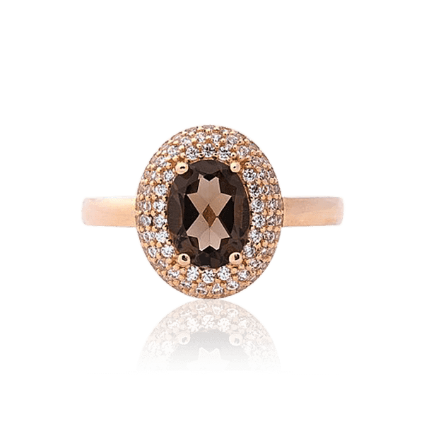 Золота каблучка жіноча з каменями раухтопаз і фіаніти 034595 детальне зображення ювелірного виробу Золота каблучка жіноча з каменями раухтопаз і фіаніти 034595 детальне зображення ювелірного виробу