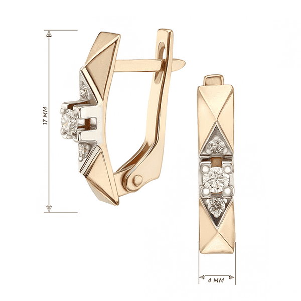 Золоті сережки з геометричним випуклим дизайном та діамантами у центрі 036002 детальне зображення ювелірного виробу Золоті сережки з геометричним випуклим дизайном та діамантами у центрі 036002 детальне зображення ювелірного виробу