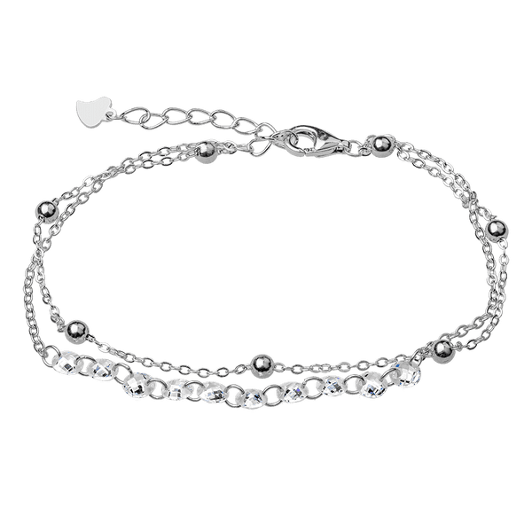 Двойной браслет с глянцевыми шариками и белыми фианитами в серебре 925 проба 039724 детальное изображение ювелирного изделия Серебряные женские браслеты Двойной браслет с глянцевыми шариками и белыми фианитами в серебре 925 проба 039724 детальное изображение ювелирного изделия Серебряные женские браслеты