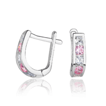 обзорное фото Серебряные детские серьги дорожки с бело-розовыми фианитами 037581  Подарок дочке