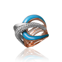 обзорное фото Золотое кольцо с голубой эмалью и фианитами 030829 Эксклюзивные кольца из золота обзорное фото Золотое кольцо с голубой эмалью и фианитами 030829  Эксклюзивные кольца из золота