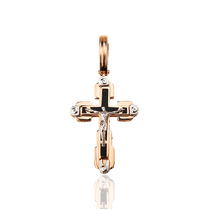 обзорное фото Золотой крестик с черной эмалью 028810 Золотые крестики православные обзорное фото Золотой крестик с черной эмалью 028810  Золотые крестики православные