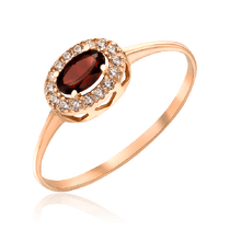 обзорное фото Кольцо золотое с гранатом и фианитами 035513 Золотые кольца обзорное фото Кольцо золотое с гранатом и фианитами 035513  Золотые кольца