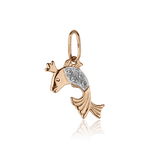 обзорное фото Золотой подвес Золотая рыбка с фианитами 028105 Золотые подвески знаки зодиака обзорное фото Золотой подвес Золотая рыбка с фианитами 028105  Золотые подвески знаки зодиака