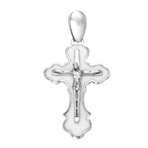 обзорное фото Серебряный крестик с белой эмалью 037926  Серебряные подвески крестики