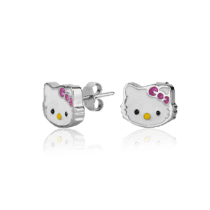 обзорное фото Серебряные детские серьги Hello Kitty с эмалью 027914  Серебряные серьги с камнями