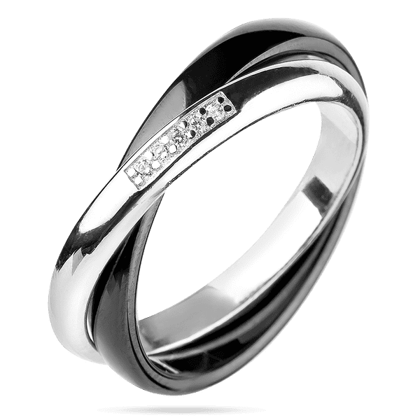 Двойное кольцо из серебра и черной керамики и вставками из фианитов 039408 детальное изображение ювелирного изделия Серебряные кольца со вставками Двойное кольцо из серебра и черной керамики и вставками из фианитов 039408 детальное изображение ювелирного изделия Серебряные кольца со вставками