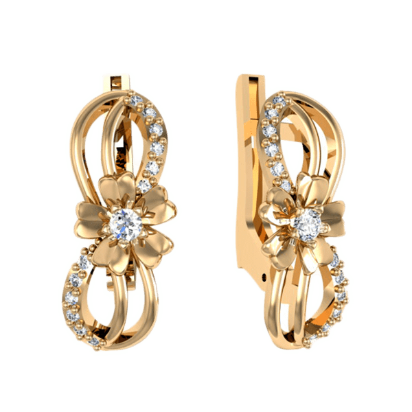 Золотые серьги с цирконием Цветок 420960 детальное изображение ювелирного изделия Золотые серьги с фианитом Золотые серьги с цирконием Цветок 420960 детальное изображение ювелирного изделия Золотые серьги с фианитом