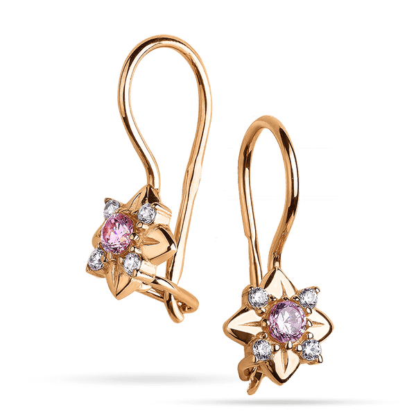 Детские серьги Цветочки с розово-белыми фианитами на французской застежке 039515 детальное изображение ювелирного изделия Серьги с камнями Детские серьги Цветочки с розово-белыми фианитами на французской застежке 039515 детальное изображение ювелирного изделия Серьги с камнями
