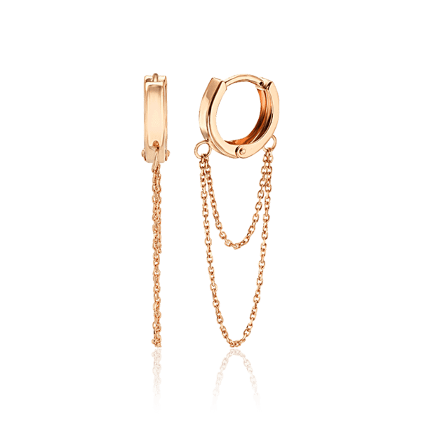 стильные золотые серьги конго с цепью