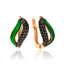 обзорное фото Золотые серьги на английской застежке с фианитами и эмаллю030859  Золотые серьги