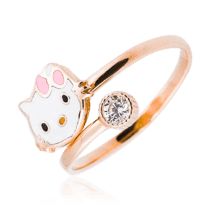 обзорное фото Золотое кольцо для девочки Hello Kitty с розовым бантом 032930  Детские золотые кольца