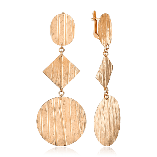 Золотые длинные серьги Геометрия рельефные 035527 детальное изображение ювелирного изделия Золотые серьги